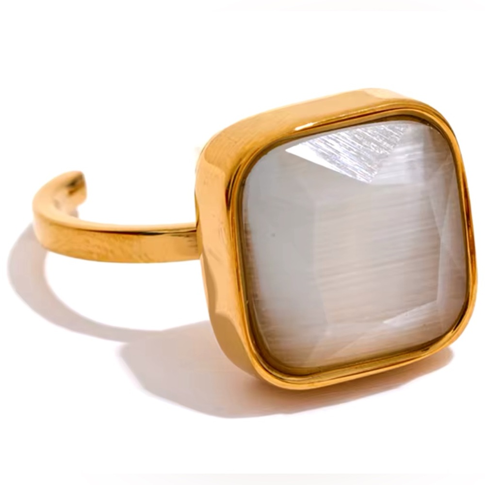 Stainless Steel Square Ring,Cat's Eye Stone, High Quality and Waterproof Jewelry